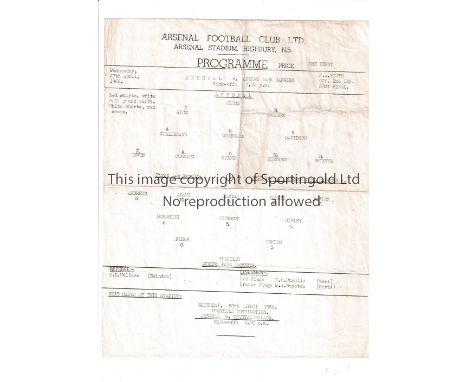ARSENAL    Single sheet programme for the home Leg of the Youth Cup semi-final v Queen's Park Rangers 27/4/1966, folded and s