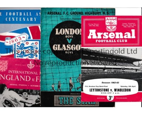 NEUTRALS AT ARSENAL      Four programmes: England v France 3/10/1951, London Boys v Glasgow Boys 29/11/1947 slightly worn, Le
