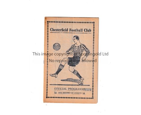 CHESTERFIELD      Home programme v West Bromwich Albion 18/2/1939. Light vertical fold. No writing.    Generally good