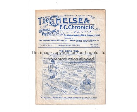 CHELSEA V ARSENAL 1913     Eight page fold-out programme for the League match at Chelsea 15/2/1913, slightly creased.     Gen
