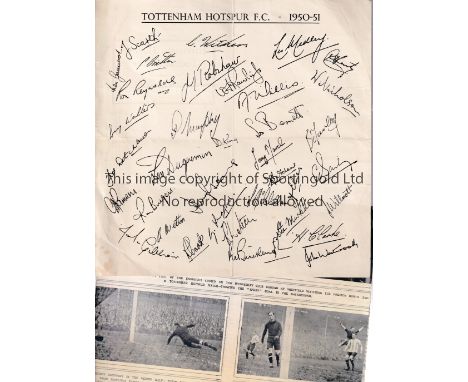 TOTTENHAM HOTSPUR     Official 1950/1 printed autograph sheet and large magazine sheet with 5 B/W pictures from the 1922 FA C
