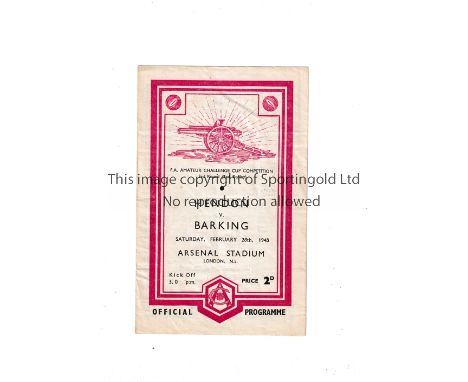 NEUTRAL AT ARSENAL    Programme for Hendon v Barking 28/2/1948 FA Amateur Cup, very slightly creased.    Generally good