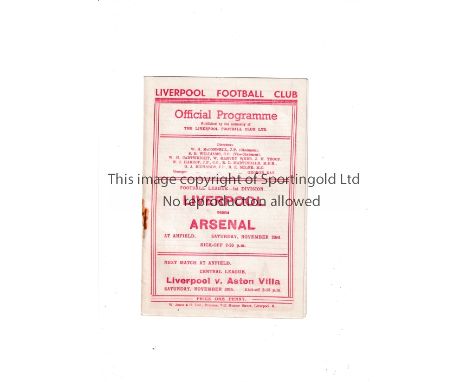 LIVERPOOL     Home programme in Championship season 1946/7 season v Arsenal, rust marks.    Generally good