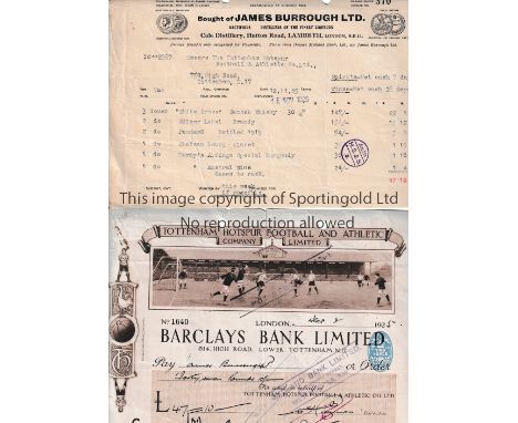 TOTTENHAM HOTSPUR     An official large cheque 2/12/1925 with a scene from White Hart Lane at the top and the club crest on t