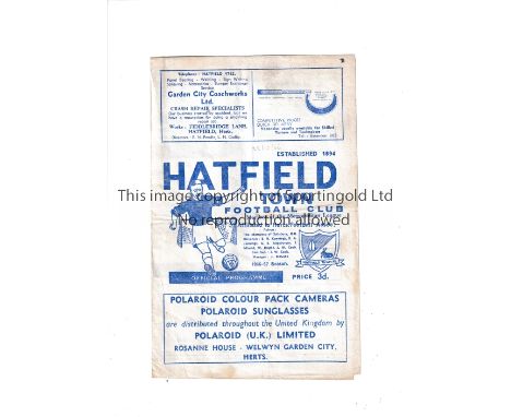 TOTTENHAM HOTSPUR    Programme for the away Met. League match v. Hatfield Town 22/10/1966, horizontal fold.   Generally good