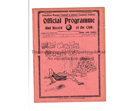TOTTENHAM HOTSPUR       Home programme v Brighton 6/9/1930 London Combination, ex-binder and team changes.    Generally good