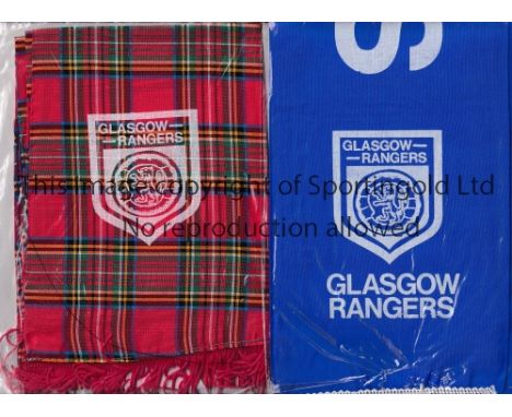 GLASGOW RANGERS      Two 1970's / 80's mock satin scarves, Rangers Magic and tartan We Are The People    Generally good