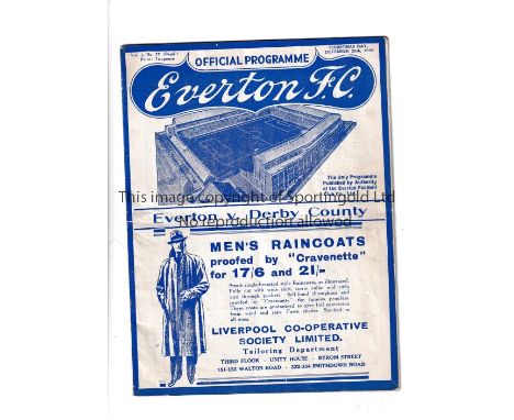 EVERTON      Home programme v Derby County 25/12/1936. Comes with photographic insert of G Jackson. Light fold. A stain on th