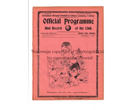 TOTTENHAM HOTSPUR       Home programme v West Ham United 8/9/1930 London Combination, ex-binder.    Generally good