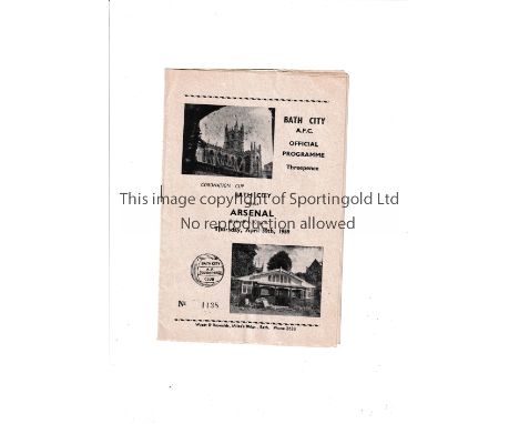 ARSENAL     Programme for the away Friendly v. Bath City 30/4/1959, very slightly creased.     Generally good
