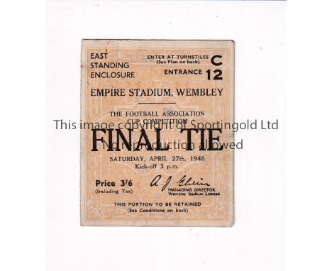 1946 FA CUP FINAL      Ticket for Derby County v Charlton Athletic 27/4/1946. Turnstile C Entrance 12.   Generally good