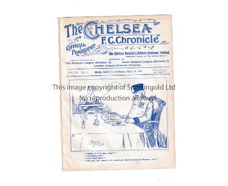 CHELSEA / BOLTON / TOTTENHAM      Programme Chelsea v Bolton Wanderers 3/10/1910. Also covers the match against Tottenham Lon