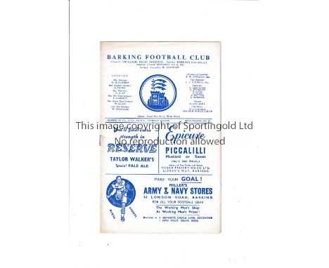 ARSENAL    Programme for the away Friendly v. Barking 13/11/1958, team changes and scores entered.    Generally good