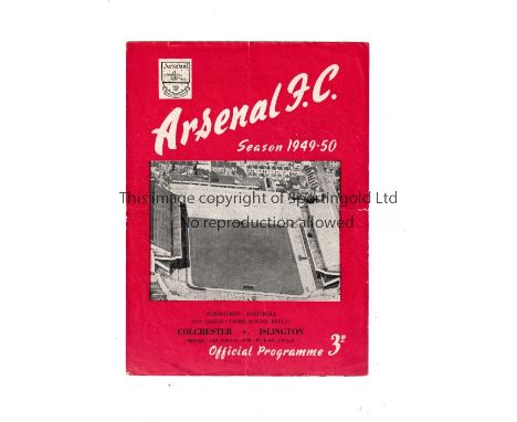 NEUTRAL AT ARSENAL      Programme for Islington v Colchester  2/1/1950 Sun Shield match, slight horizontal crease and scores 
