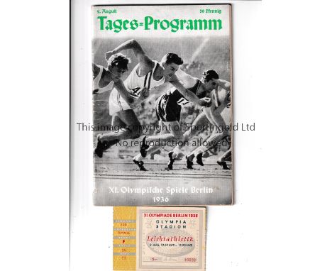 1936 OLYMPICS BERLIN     Programme and ticket for the Athletics on 2/8/1936.    Generally good