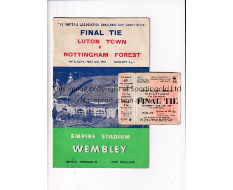 1959 FA CUP FINAL    Unused ticket and programme for Nottingham Forest v Luton Town. Ticket with counterfoil intact is very s