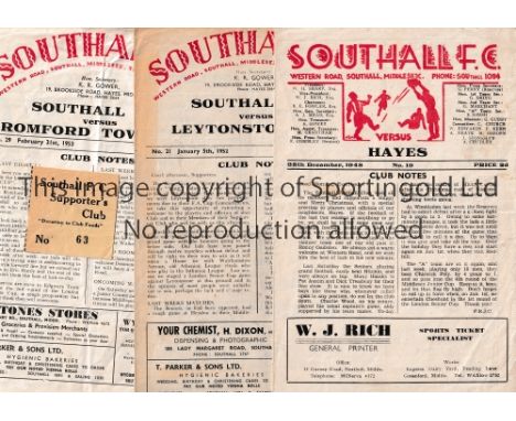 SOUTHALL FC     Three home programmes v Hayes 48/9 scores entered, Leytonstone 51/2 and Romford Town 52/3 scores entered. All