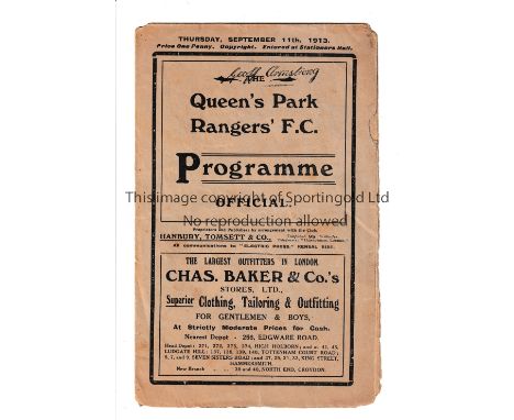 QUEEN'S PARK RANGERS V ARSENAL 1913      Eight page fold-out programme for the South Eastern League match at Rangers 11/9/191