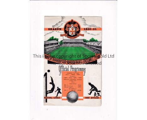 TOTTENHAM HOTSPUR 1950/1     Away programme in Spurs Championship season v Wolves 16/9/1950, very slight horizontal crease.  