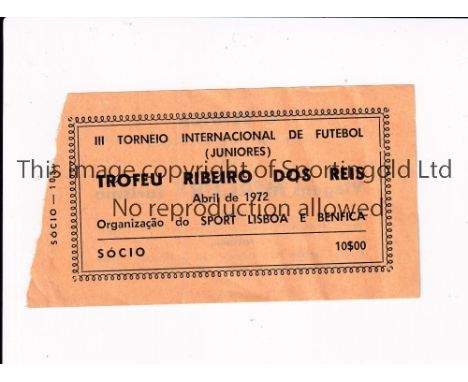 GLASGOW RANGERS        1972 Trofeu Ribeiro Youth Tournament played 23/4/1972 - 30/4/1972 in Lisbon. Rare Press ticket issued 