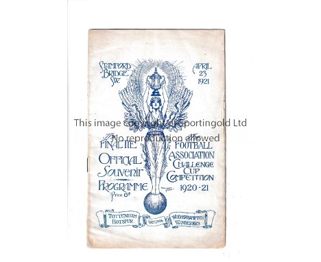 1921 CUP FINAL   Official programme for the 1921 Cup Final at Stamford Bridge, Tottenham v Wolverhampton Wanderers, 23/4/1921