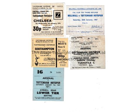 TOTTENHAM HOTSPUR        Five tickets: 2 homes v. Chelsea 71/2 League Cup S-F and Southampton 71/2 and 3 aways v. Millwall 66