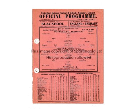 TOTTENHAM HOTSPUR V ARSENAL 1935    Single sheet programme for the London Challenge Cup Semi-Final at Tottenham 25/11/1935, s