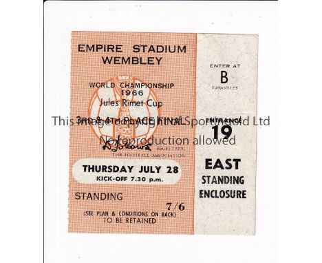 1966 WORLD CUP / TICKET    USSR v Portugal 3/4 Place match 28/7/1966 standing ticket at Wembley.    Good