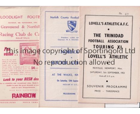 NON-LEAGUE FOOTBALL PROGRAMMES 1953/4 &amp; 1954/5&nbsp; &nbsp; Eleven programmes: 1953/4 Lovell's v Trinidad Friendly, at Ki