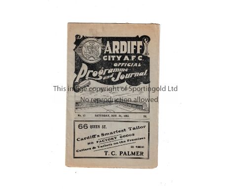 CARDIFF     Home programme v Newcastle United 21/11/1925. Light folds and frayed edges. No writing.    Fair to generally good