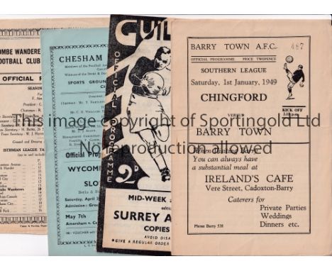 NON-LEAGUE FOOTBALL PROGRAMMES 1948/9     Seven programmes: At Dulwich: Bromley v Hayes London Senior Cup S-F, At Chesham: Wy