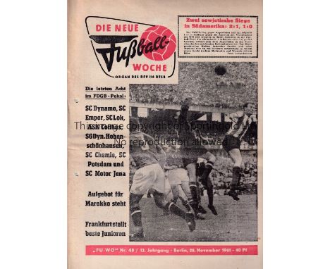 1961/62 EUROPEAN CUP      Glasgow Rangers v ASK Vorwarts Berlin (2nd Leg) played 22/11/1961 and 23/11/1961 at Malmö Stadion, 