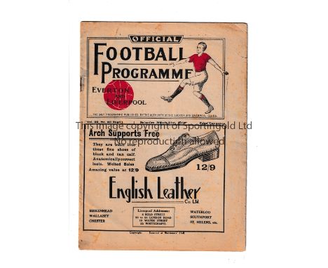 LIVERPOOL      Home programme v Derby County 31/3/1934 . Also covers Everton Reserves v Stoke City Reserves at Goodison . Som