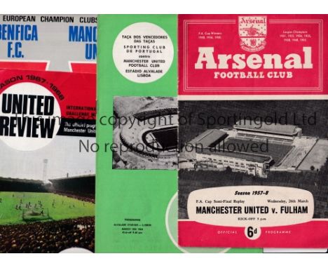 MANCHESTER UNITED      Four programmes: home v. Italian Olympic XI 15/8/1967 and 3 aways v. Fulham 57/8 FA Cup S-F Replay at 