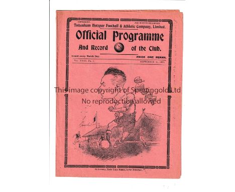 TOTTENHAM HOTSPUR       Home programme v Crystal Palace 20/9/1930 London Combination, team changes and scores entered.    Gen