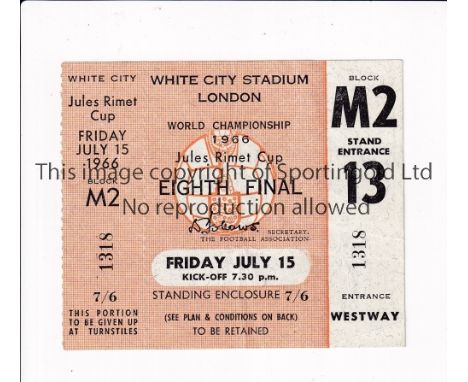 1966 WORLD CUP / UNUSED TICKET    France v Uruguay 15/7/1966 standing ticket at White City.    Good