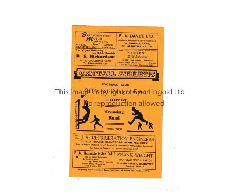 TOTTENHAM HOTSPUR    Programme for the away Met. League match v. Crittall Athletic 4/3/1967.   Very good