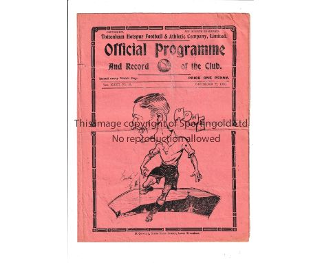 TOTTENHAM HOTSPUR       Home programme v Charlton Athletic 22/11/1930 London Combination, horizontal crease, very small tape 