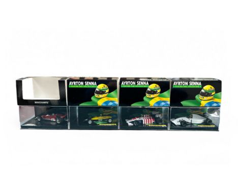 Minichamps 1/43rd scale Ayrton Senna Collection, generally excellent in excellent boxes, with Van Diemen No. 19, Toleman Hart