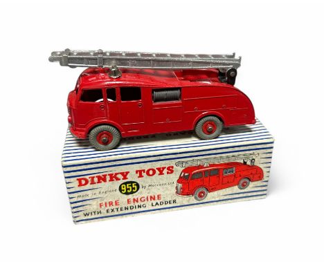 Dinky Fire Engine with extending ladder No. 955, generally excellent in excellent Dinky Toys blue box, red with both silver l