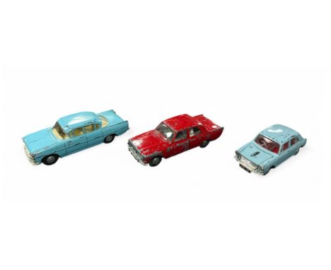 Traing Spot On unboxed trio, 1/42nd scale, with Ford Zephyr Six red with female driver and white poodle No. 270, Vauxhall Cre