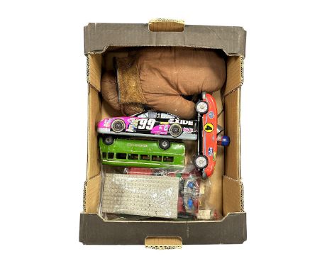 Toys unboxed collection, with Triang Minic London Transport single deck bus Dorking and registration no. plate LBL955, modern