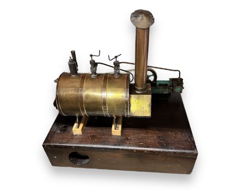Model Stationary Steam Plant on wooden plinth consisting of 4½" diameter horizontal boiler, Stuart Turner 10H horzintal steam
