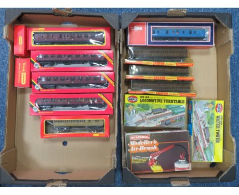 OO gauge misc. collection, with Hornby, Graham Farish and Lima coaches (total 9), Hornby NER coke wagon No. R781 (2), Humbrol