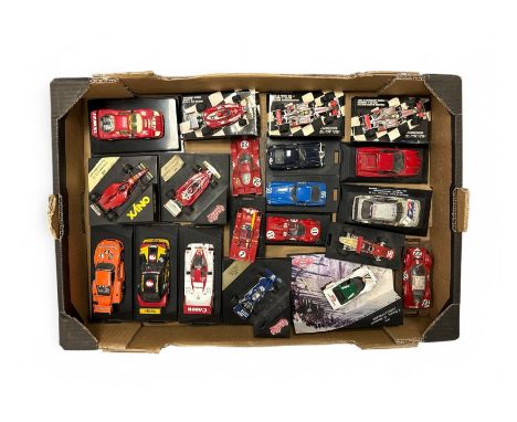 1/43rd scale unboxed motor racing collection, with Minichamps, Quartzo, Onyx, etc., generally good plus on good base plinths 