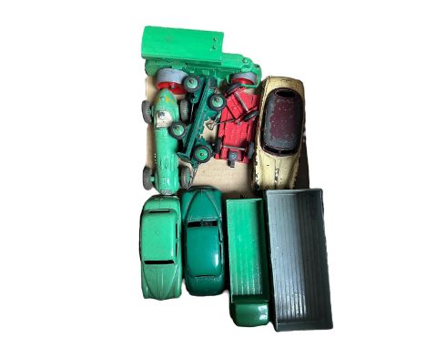 Dinky unboxed collection, generally good plus to good fair, with H.W.M . racing car No. 23J, Forward Control Lorry green No. 