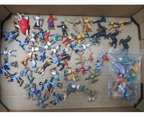 1960s onwards Timpo plastic figures, with range of Wild West including 7th Cavalry, medieval knights, Arabs including camel, 