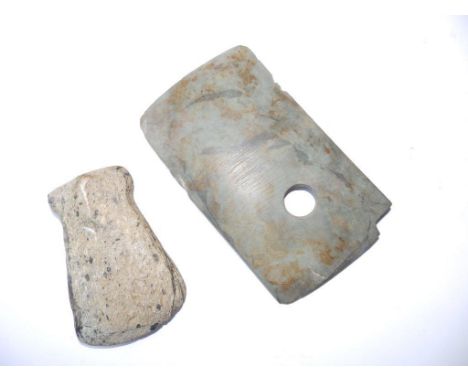 Two ancient Chinese stone axe heads, 3.5” & 5.75”