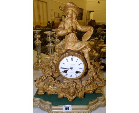 A 19thC French gilt spelter striking mantel clock &ndash; J.W. Benson, London