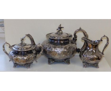 A Victorian style three piece EP tea service